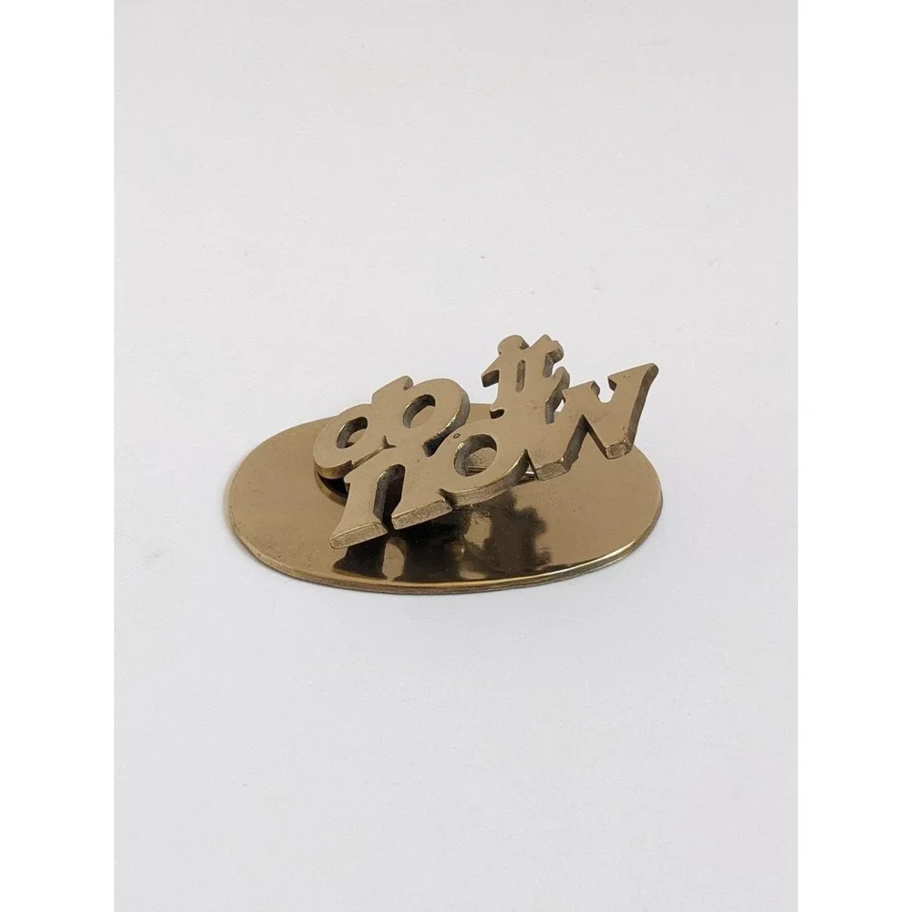 Vintage Solid Brass Do It Now Paper Clip Memo Holder Desk Accessory Mid Century